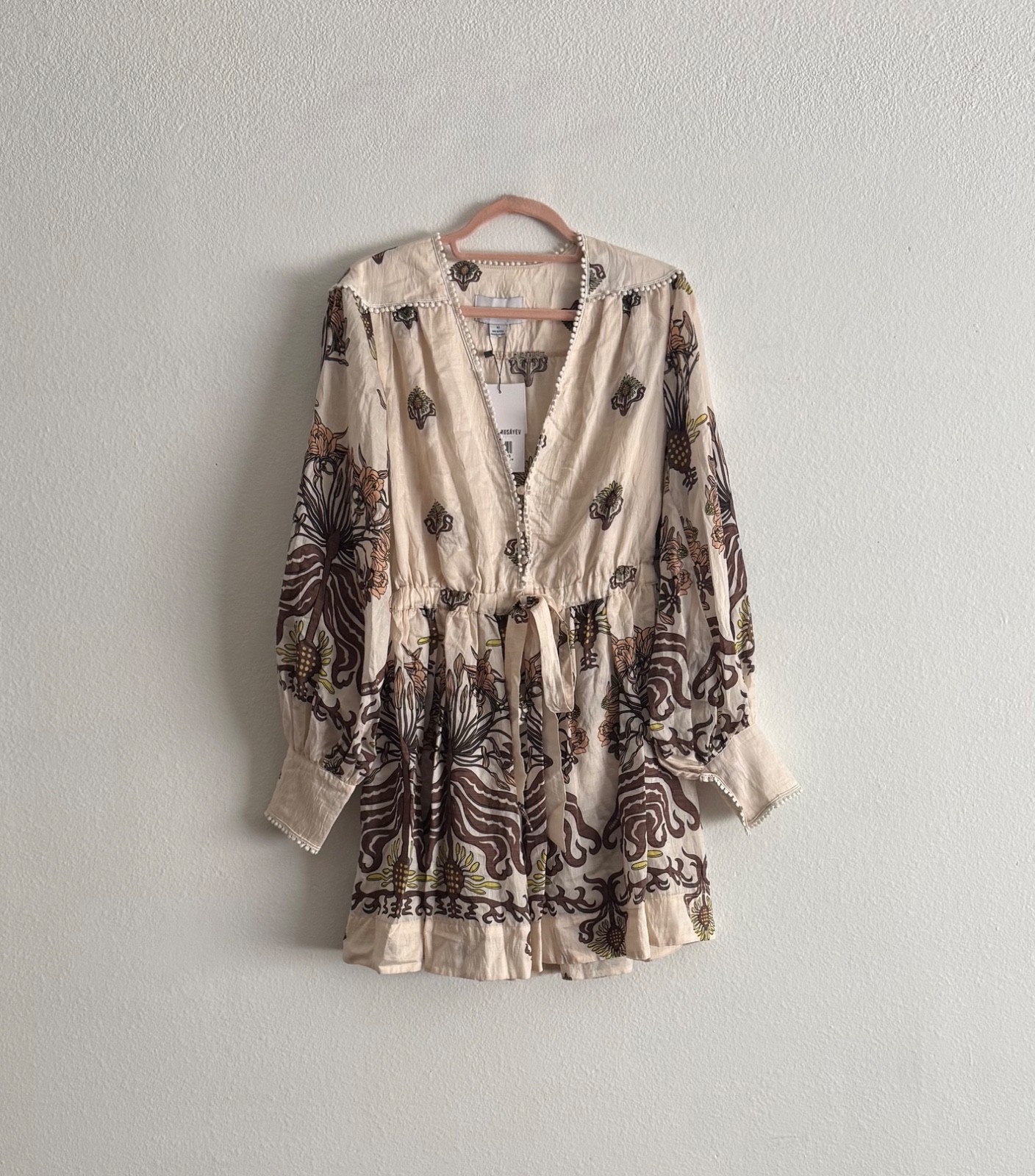 Sabina Musayev Women’s Charlotte Ivory Floral Long Sleeve Mini Dress Size M