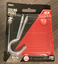 Ceiling Screw 3-3/8" Hooks Zinc (Pack of 2) - Ace Hardware 5008016 - Made in USA
