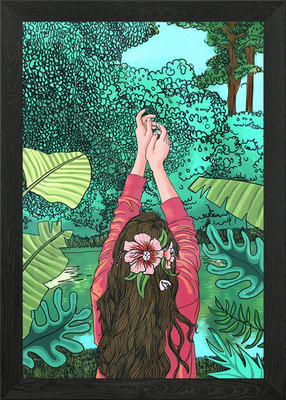 Comic Dschungel | Tropic gerahmtes Wandbild Poster Leinwanddruck Bild