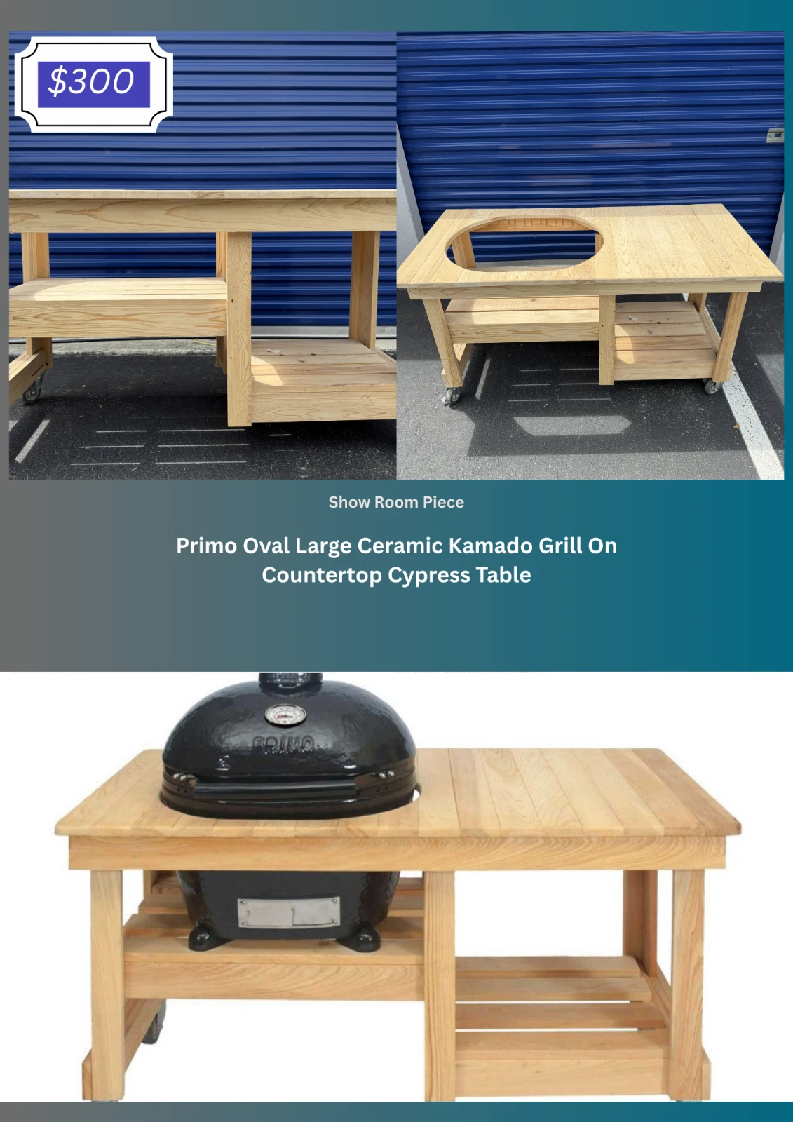 Primo Oval Large Ceramic Kamado Grill On Countertop Cypress Table