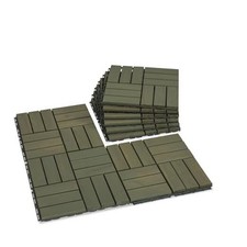 Acacia Wood Flooring Interlocking Deck Tiles for Patio 12 Slats 9 Muted Green