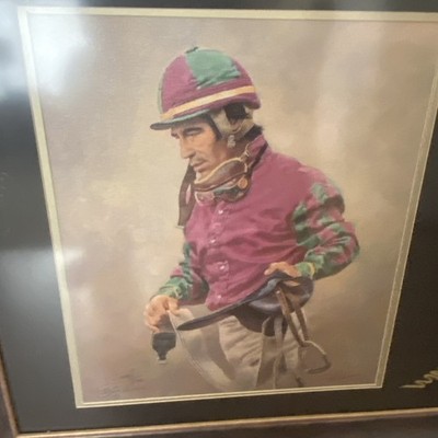 Laffit Pincay Fred Stone Portrait with a ticket and program for his 8,834th win.