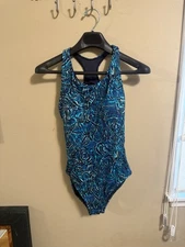 NWT TYR 1-Piece Swimsuit Blue Racerback Removable Cups Control Fit Size L*