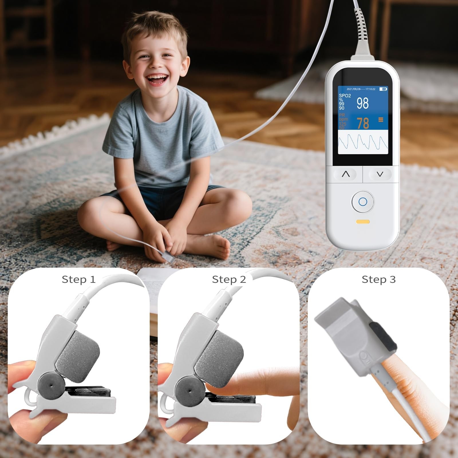 Handheld Pulse Oximeter for kids - Continuous Oxygen & Heart Rate Monitor wit...