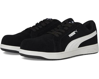 Puma Iconic Suede Low EH Composite Safety Toe Work Sneaker Women's 7 Black White
