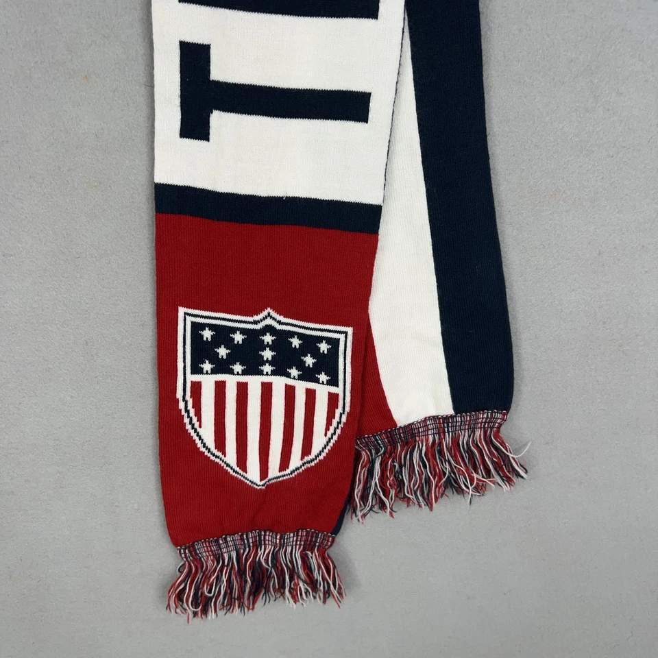 Bufanda tejida Team USA para hombre talla única roja blanca azul olímpica reversible flecos escudo Foto 3 de 4