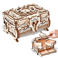 3D Wooden Puzzle Mechanical Treasure Box, Wood Creative Assembly Model