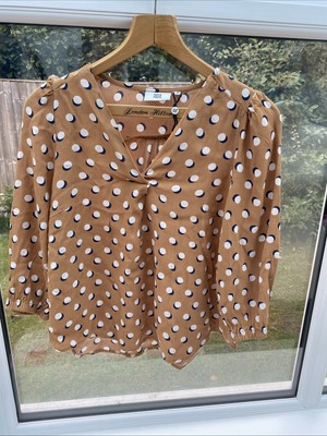 Size 38 UK 10 Noa Noa  Mustard Patterned top Blouse Spot Pattern Long Sleeve