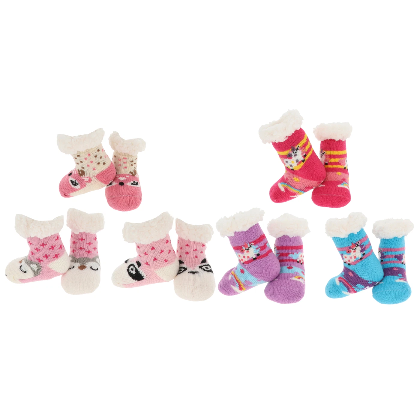 Nuzzles Toddler Girls Slipper Socks, Animal & Unicorn, Fleece, Non-Slip – 3 Pack