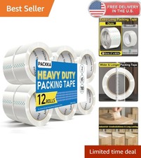 Heavy Duty Clear Packing Tape - 12 Rolls 2in x 65y for Shipping Packaging