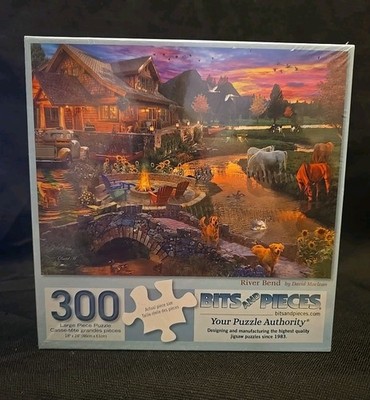 New And Sealed Bits And Pieces Puzzle River Bend Horse & Dogs 300 Pieces 18'X24'