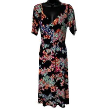 J Jason Wu Dress Women's Black and Floral Midi Jersey Knit Short Sleeve Small