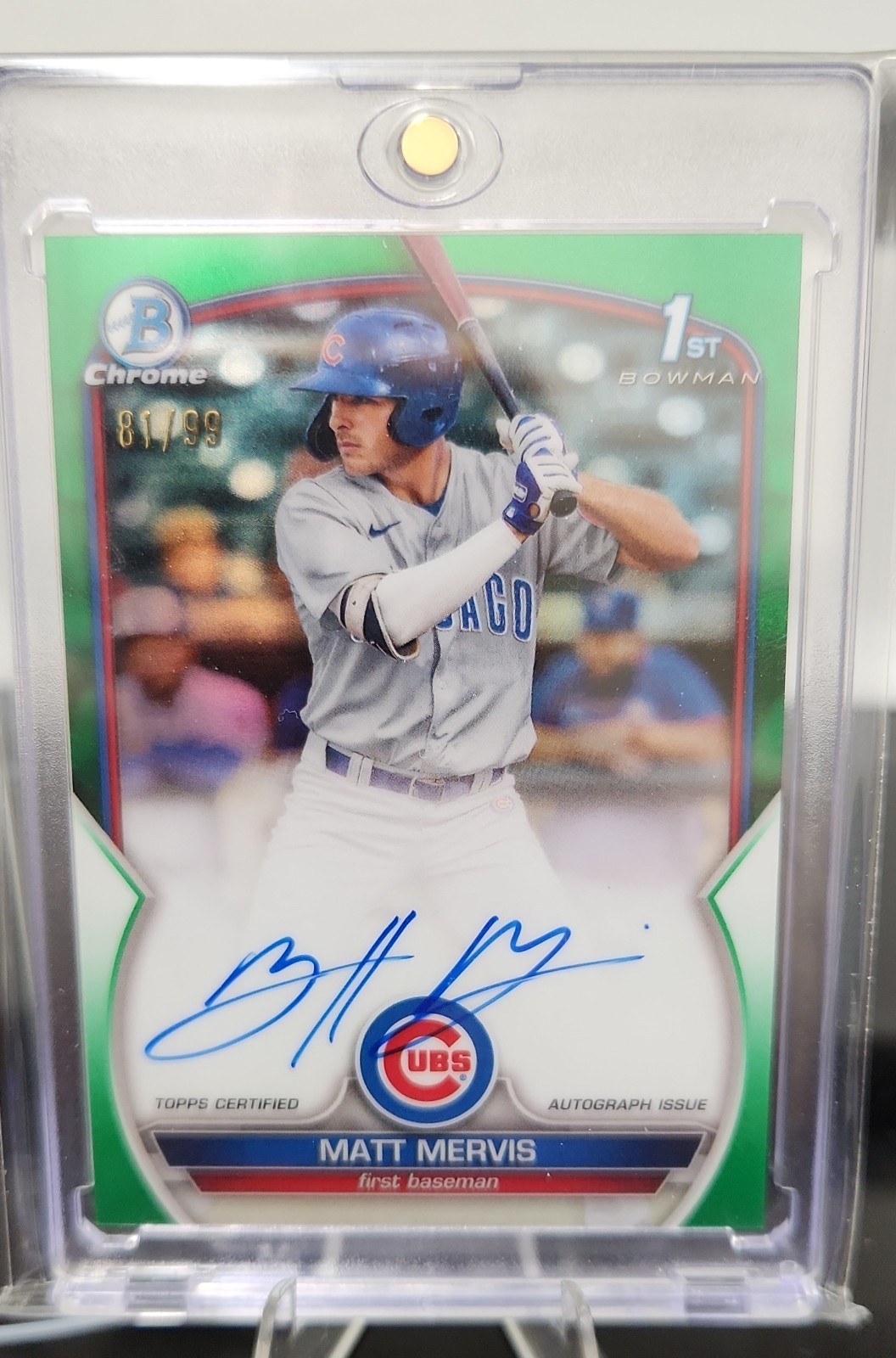 2023 Topps 1st Bowman Chrome Rookie Autographs Matt Mervis #CPA-MM Green 81/99