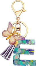 Initial Letter Keychains for Girls Women Pink Purple Green Cute Butterfly Heart