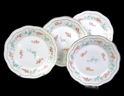 ZS&CO Zeh Scherzer Bavaria Porcelain Floral 4 Antique 8 1/8'' Salad Plates 1880-