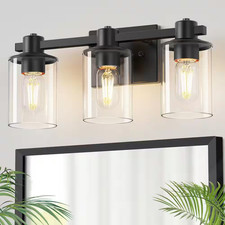 20 In. 3 Light Bathroom Vanity Light, Matte Black Fixtures with Clear Glass Shad
