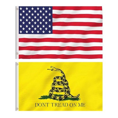 American USA Flag and Gadsden Don't Tread On Me Flag, 2 Polyester Flags, 3 x ...