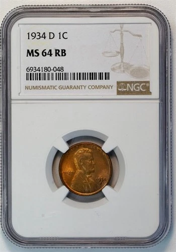 1934 D Lincoln Wheat Small Cent MS 64 RB NGC 1C