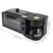 3-in-1 Breakfast Station with Coffee Maker, Non-Stick Griddle, Toaster Oven