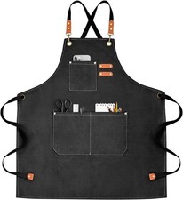 Chef Apron for Men Women Canvas Aprons with 3 Pockets Cross Back Resistant Work