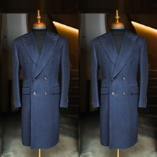 Peak Lapel Men's Overcoat Cashmere Double Breasted Casual Business Long Jacket