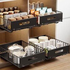 2 Pack Pull Out Cabinet Organizer Slide Out Drawers For Cabinets Peel And Stick
