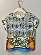 Authentic Dolce & Gabbana oranges majolica floral Silk T-shirt Size 5 Toddler