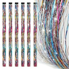 19.7 Inch Clip In Hair Tinsel Fairy Hair Tinsel Kit Clips Clip On Glitter Hai...