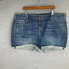 Lane Bryant Womens Size 24 Blue Denim Distressed Cuffed Shorts Beach Coastal