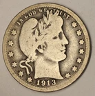 1913 D Barber Quarter VF