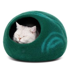 MEOWFIA Cat Cave   Premium Felt Bed for Indoor Cats, Large, Emerald