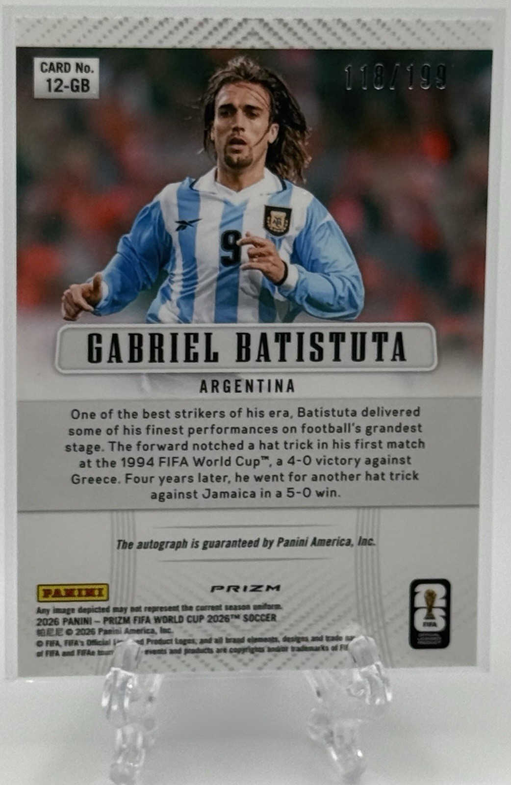 Gabriel Batistuta 2026 Panini Prizm FIFA World Cup #12-GB Silver Prizm Auto /199 view 2