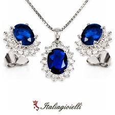 Sfarzosa Parure Zaffiro Donna in Argento 925 Rodiato Oro Bianco