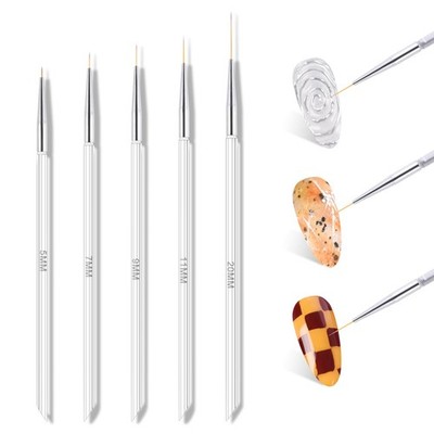 5Pcs Transparent Nail Art Liner Brushes for Nails Fine Drawing Sizes 5/7/9/11...