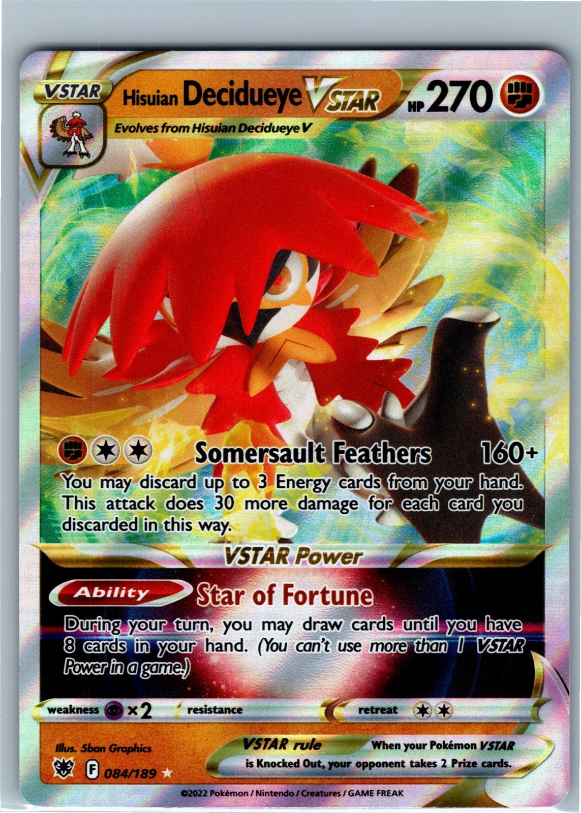 Hisuian Decidueye VSTAR 84/189 Rare Holo VSTAR | Astral Radiance | Pokemon Card