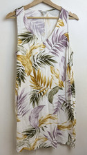 Tropical Leaf Design Sleeveless Linen Blend Dress Size S Coastal Cruise Vacation
