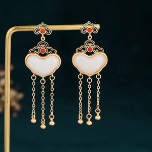 Authentic Handmade Chinese Gold-Plated Enamel Earring Tassel Pendant Vintage Hanfu Jewelry