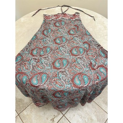 Rachel Zoe Dress Womens 100% SILK Size 4 Teal Red Paisley Halter Maxi Sleeveless