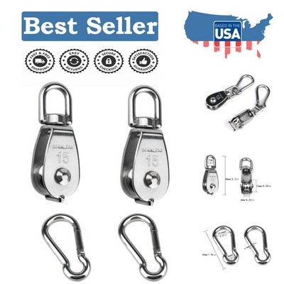 Effortless Lifting with 2PCS M15 Stainless Steel Pulley Blocks - 80 lbs Capacity
