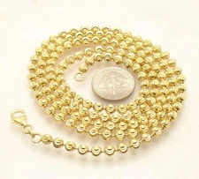4mm Moon Cut Ball Bead Chain Necklace Solid 14K Yellow Gold Plated 925 Silver 