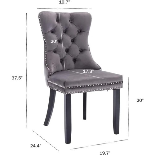 Velvet Dining Chairs Set of 6, Ring Pull Trim & Button Back,Tufted Dining Chairs - Picture 6 of 33