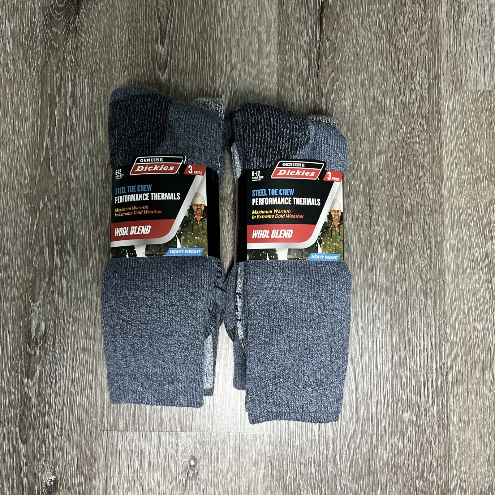 Dickies Blue Crew Performance Mens WoolBlend Thermal Socks 6 Pair Shoe Size 6-12