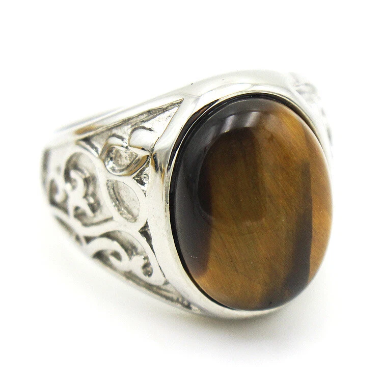 Anillo de boda vintage de piedra de café para hombre de acero inoxidable retro anillo de sello de motociclista Foto 2 de 4