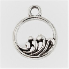 16 Wave Beach Charms Round 14 x 10 mm Antique Silver Tone US Seller 1252