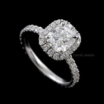 1 50 Ct Elongated Cushion Cut Moissanite Halo Engagement Ring In