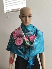 New 100% Silk Multi Color Floral  Scarf 