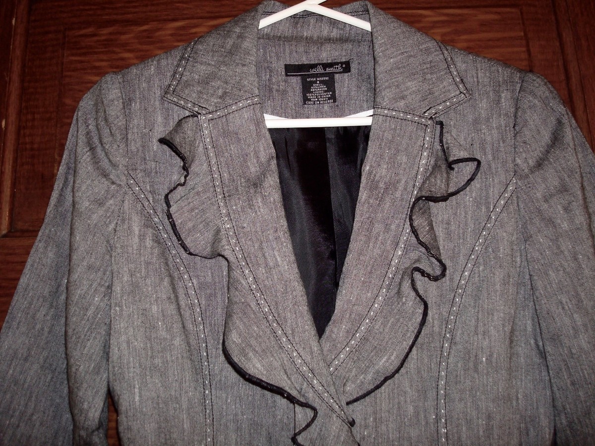  Tea “Set” Blazer Women Sz 4 Linen & Rayon Black Gray | eBay