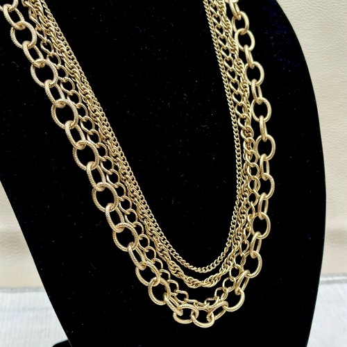 4-Strand Gold-Tone Chunky Chain Link Necklace Heavy Graduate Multi-Thickness 32"