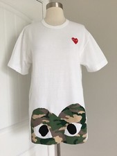 PLAY COMME DES GARCONS WHITE 100 COTTON SHORT SLEEVE TEE SHIRT SIZE L