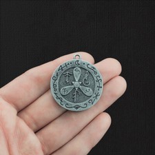 BULK 5 Wiccan Antique Silver Tone Charm 2 Sided - SC3076